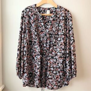 Terra Sky Bohemian V-Neck Floral Botanical Button Down Long Sleeve Blouse 1X